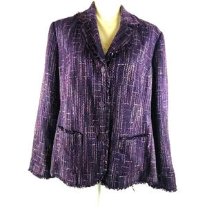 Sag Harbor Women's Jacket Size 16 W Purple Plaid Long Sleeve Woven Flaw